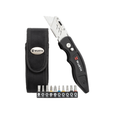 ערכת סכין טרפזית מתקפלת איכותית בנרתיק עם 10 ביטים